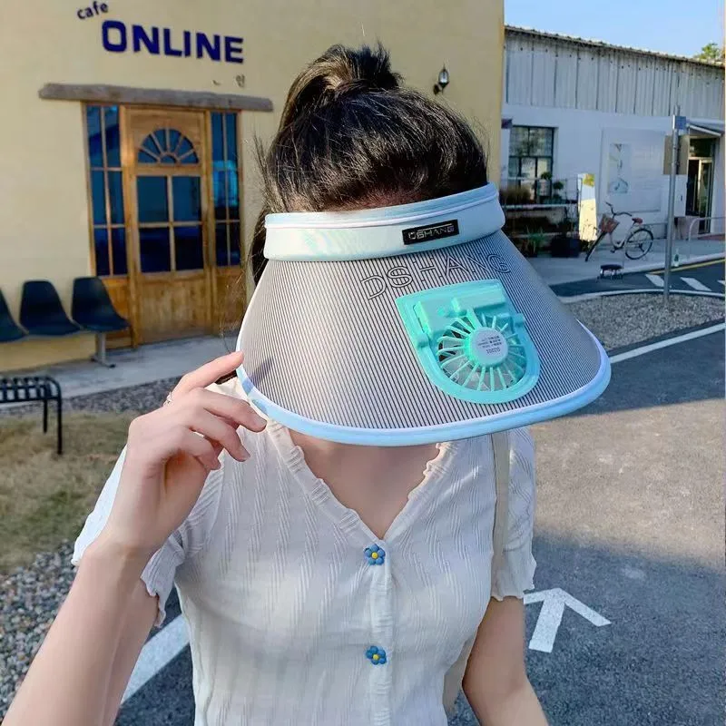 Rechargeable Fan Sun Hat Women's Summer Outdoor Travel Anti-UV Large Rim Sunshade Empty Top Sunscreen Hat display picture 5