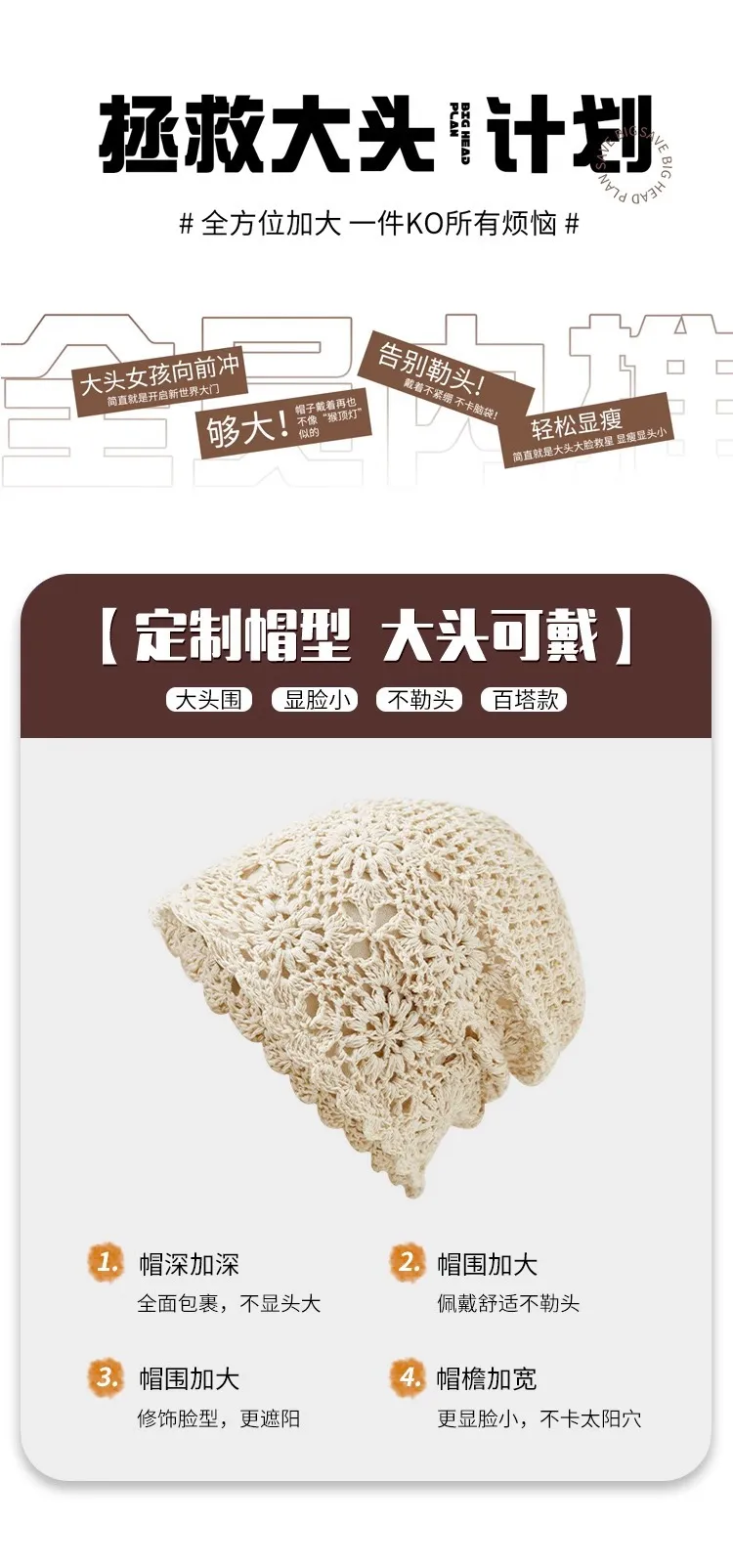 Vintage Vacation Knitted Pearl Hollow Hollow Bag Hat Summer Thin Face Showing Small All-Match Sweet Pullover Heap Tassel Hat display picture 9