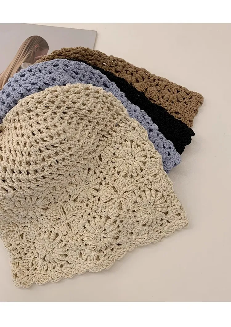 Vintage Vacation Knitted Pearl Hollow Hollow Bag Hat Summer Thin Face Showing Small All-Match Sweet Pullover Heap Tassel Hat display picture 14