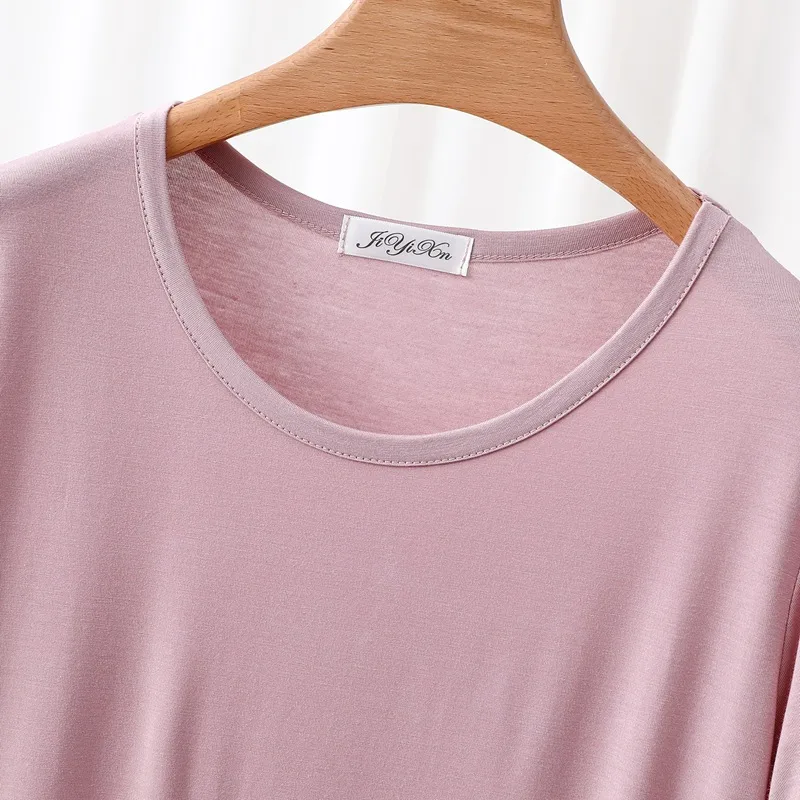 Outer Wearing Round Neck Short-Sleeved T-Shirt Wide Leg Pants Modal Suit Two-Piece Women's Wear Draped Loose Plus Size Home display picture 24