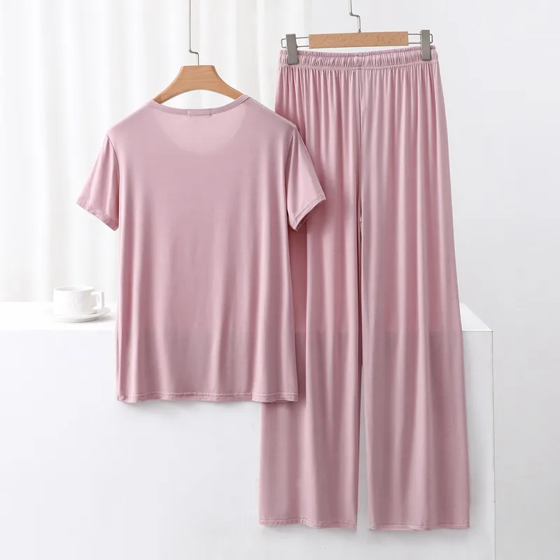 Outer Wearing Round Neck Short-Sleeved T-Shirt Wide Leg Pants Modal Suit Two-Piece Women's Wear Draped Loose Plus Size Home display picture 28