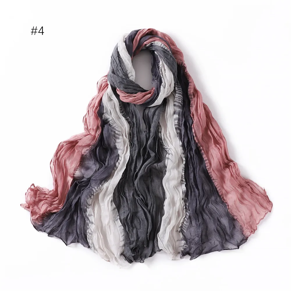 Gradient Bali Yarn Wrinkled Hand-painted Long Scarf Rainbow Thin Twist Wrinkled Scarf Sunscreen Shawl display picture 13