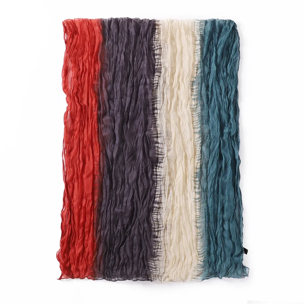 Gradient Bali Yarn Wrinkled Hand-painted Long Scarf Rainbow Thin Twist Wrinkled Scarf Sunscreen Shawl display picture 7