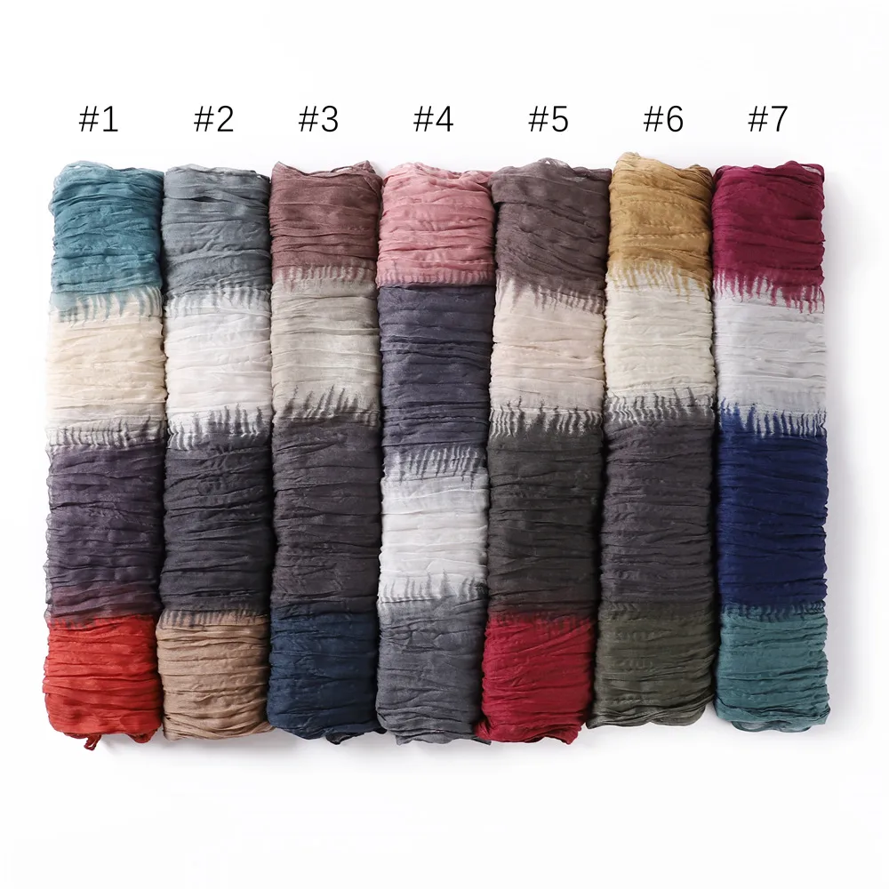 Gradient Bali Yarn Wrinkled Hand-painted Long Scarf Rainbow Thin Twist Wrinkled Scarf Sunscreen Shawl display picture 1