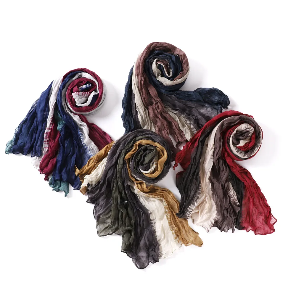 Gradient Bali Yarn Wrinkled Hand-painted Long Scarf Rainbow Thin Twist Wrinkled Scarf Sunscreen Shawl display picture 4