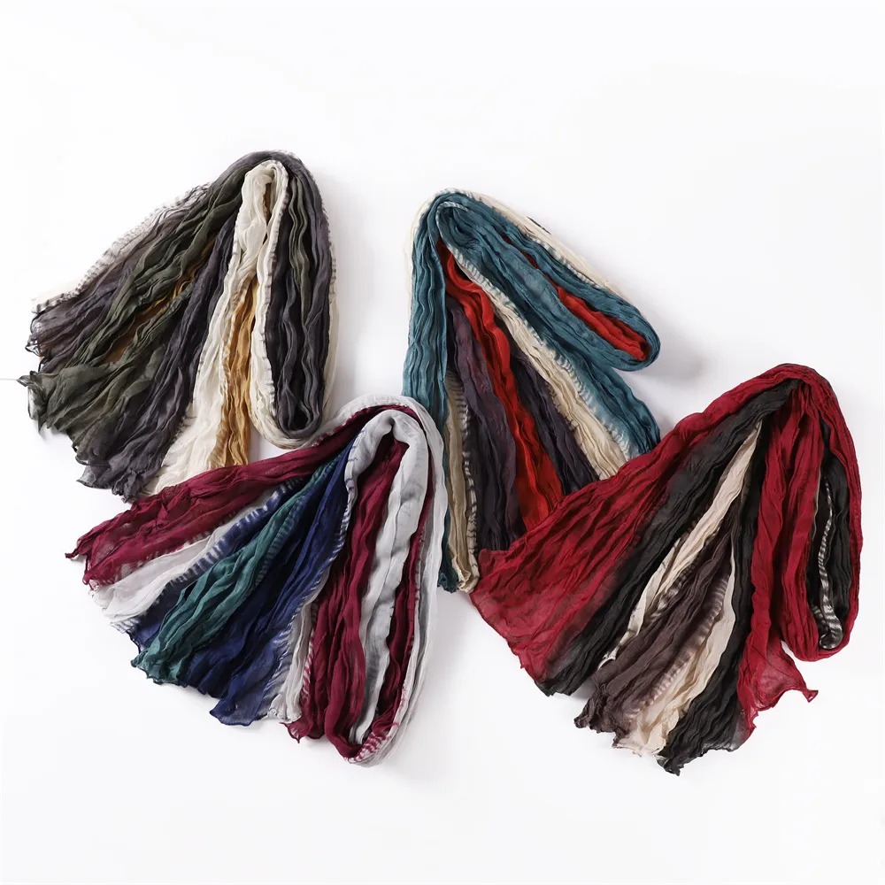 Gradient Bali Yarn Wrinkled Hand-painted Long Scarf Rainbow Thin Twist Wrinkled Scarf Sunscreen Shawl display picture 5