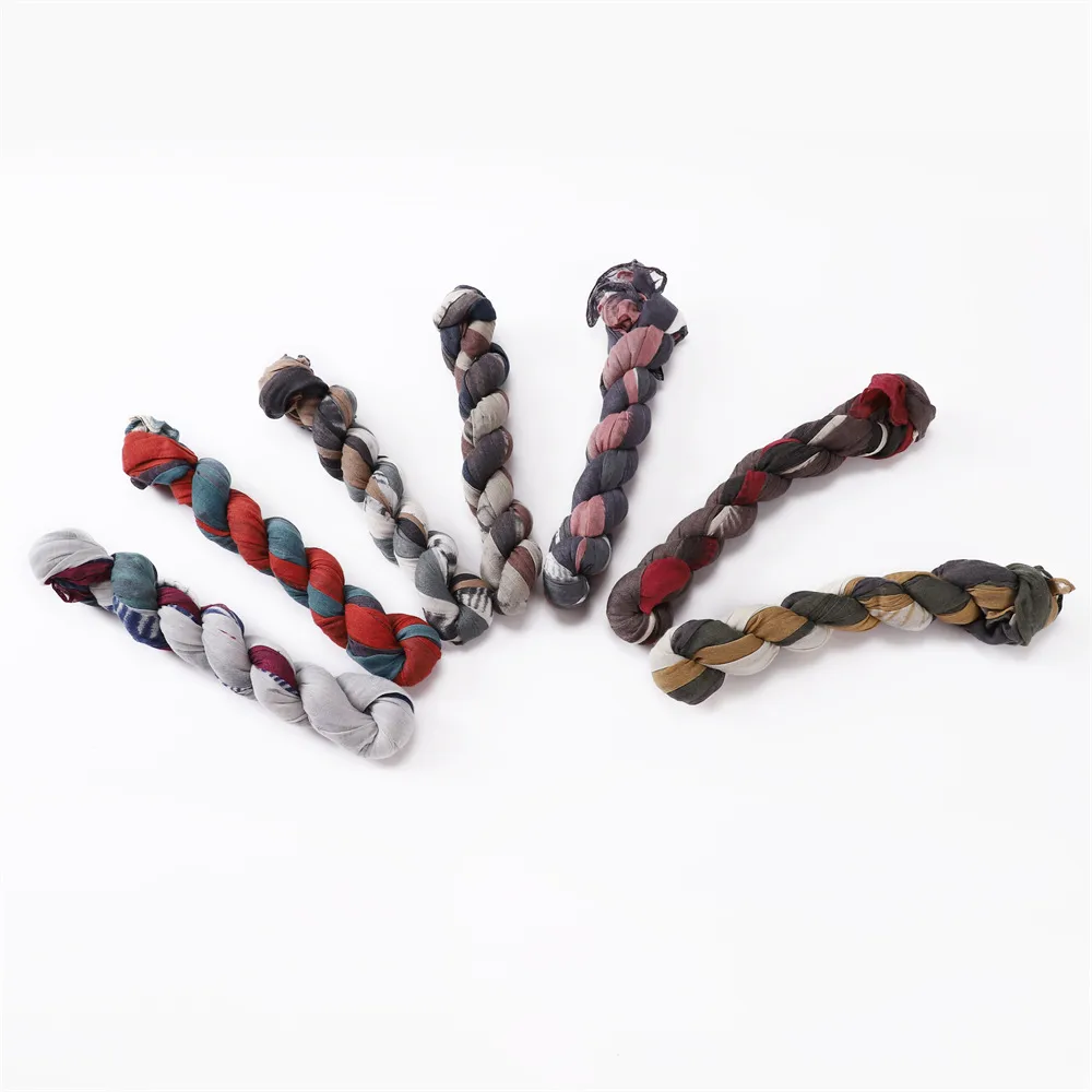 Gradient Bali Yarn Wrinkled Hand-painted Long Scarf Rainbow Thin Twist Wrinkled Scarf Sunscreen Shawl display picture 9