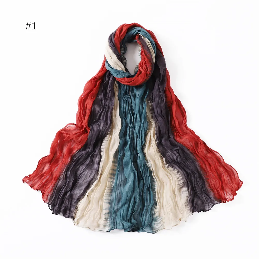 Gradient Bali Yarn Wrinkled Hand-painted Long Scarf Rainbow Thin Twist Wrinkled Scarf Sunscreen Shawl display picture 10