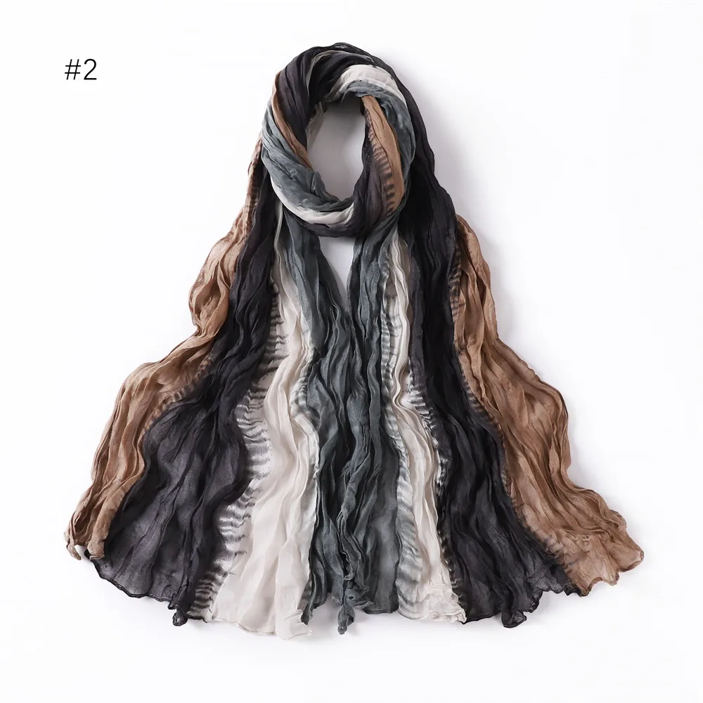 Gradient Bali Yarn Wrinkled Hand-painted Long Scarf Rainbow Thin Twist Wrinkled Scarf Sunscreen Shawl display picture 11