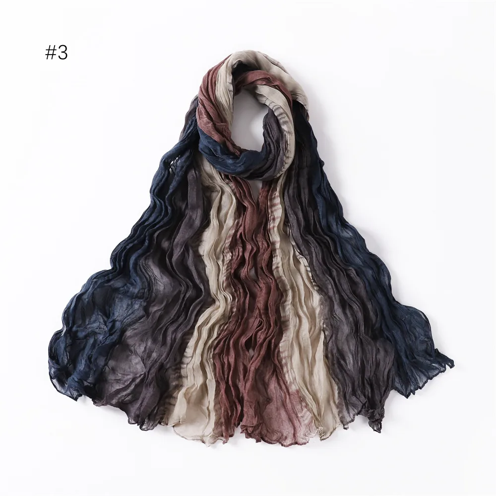 Gradient Bali Yarn Wrinkled Hand-painted Long Scarf Rainbow Thin Twist Wrinkled Scarf Sunscreen Shawl display picture 12