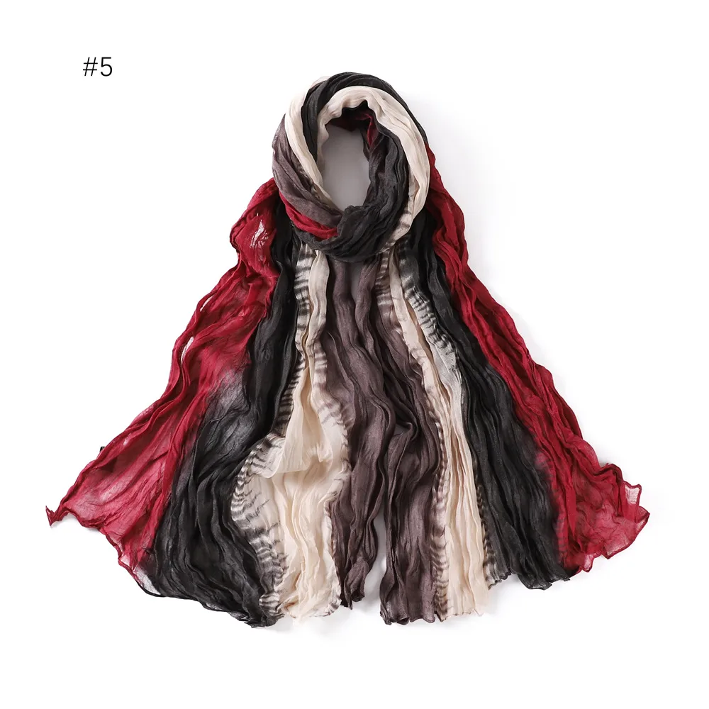 Gradient Bali Yarn Wrinkled Hand-painted Long Scarf Rainbow Thin Twist Wrinkled Scarf Sunscreen Shawl display picture 14