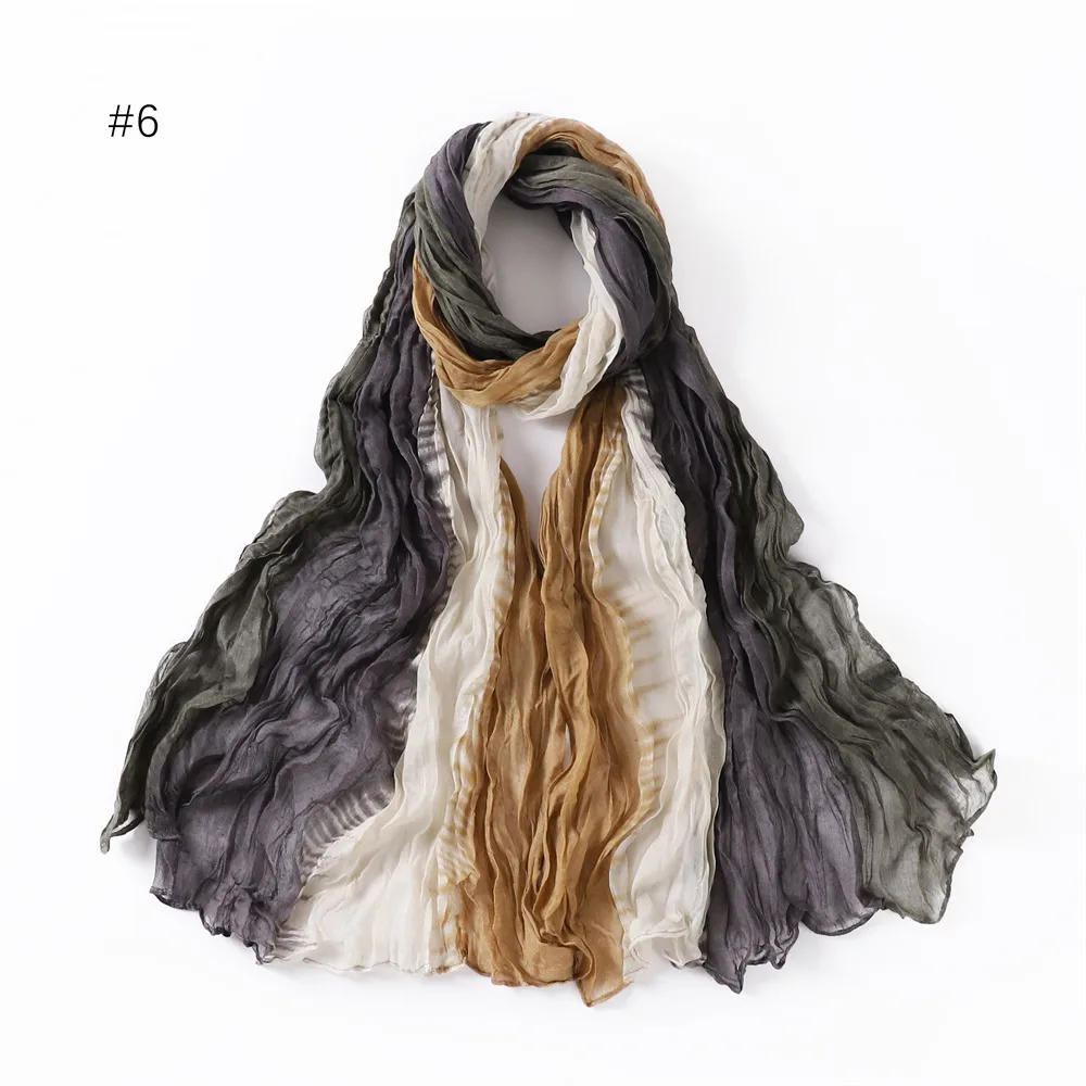 Gradient Bali Yarn Wrinkled Hand-painted Long Scarf Rainbow Thin Twist Wrinkled Scarf Sunscreen Shawl display picture 15