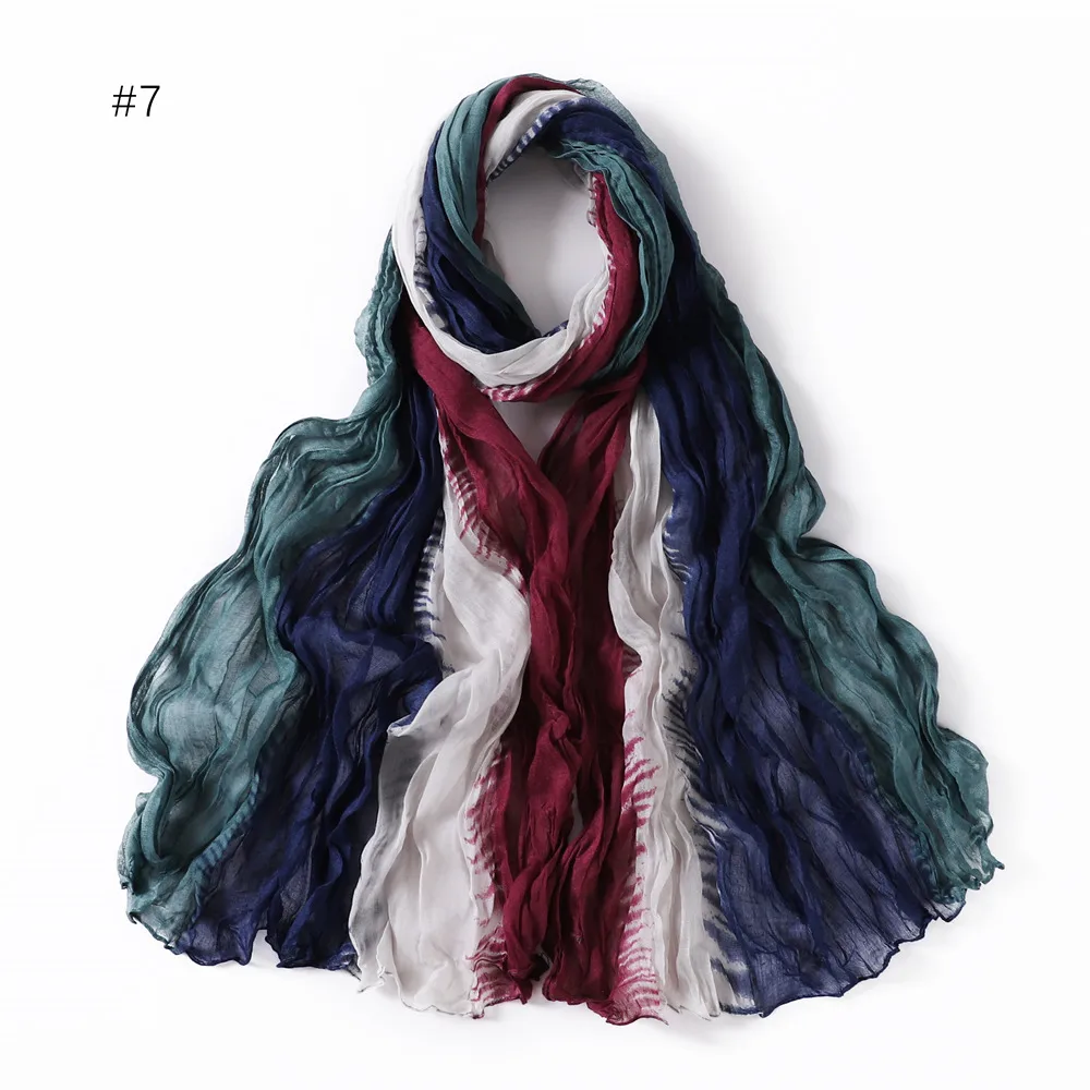 Gradient Bali Yarn Wrinkled Hand-painted Long Scarf Rainbow Thin Twist Wrinkled Scarf Sunscreen Shawl display picture 16