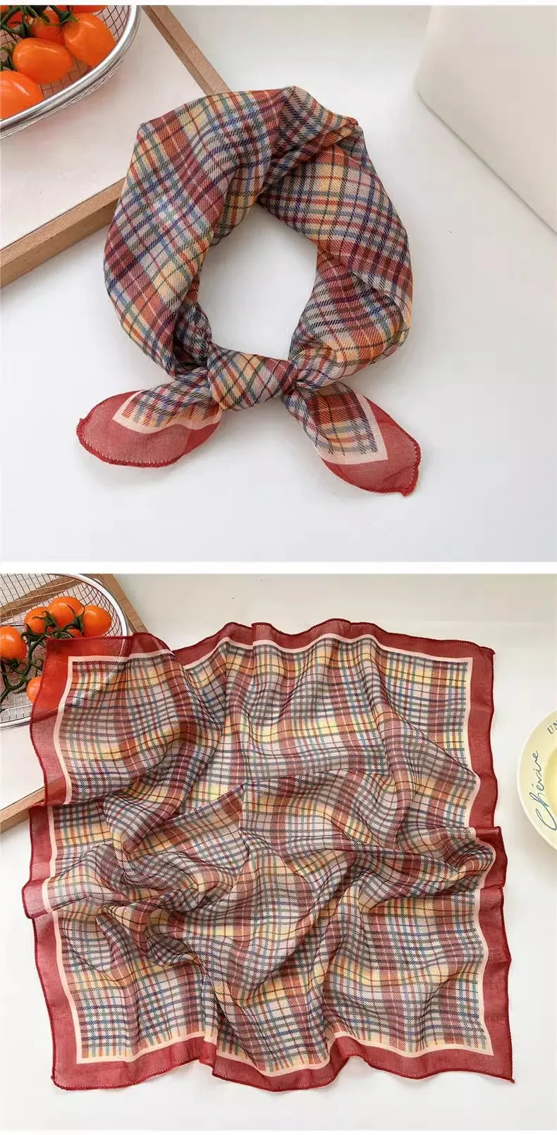 New Style Vintage Floral Small Square Scarf Women's  New Style Cotton And Linen Headscarf Hair Belt Strap Decorative Scarf All-match Scarf display picture 3