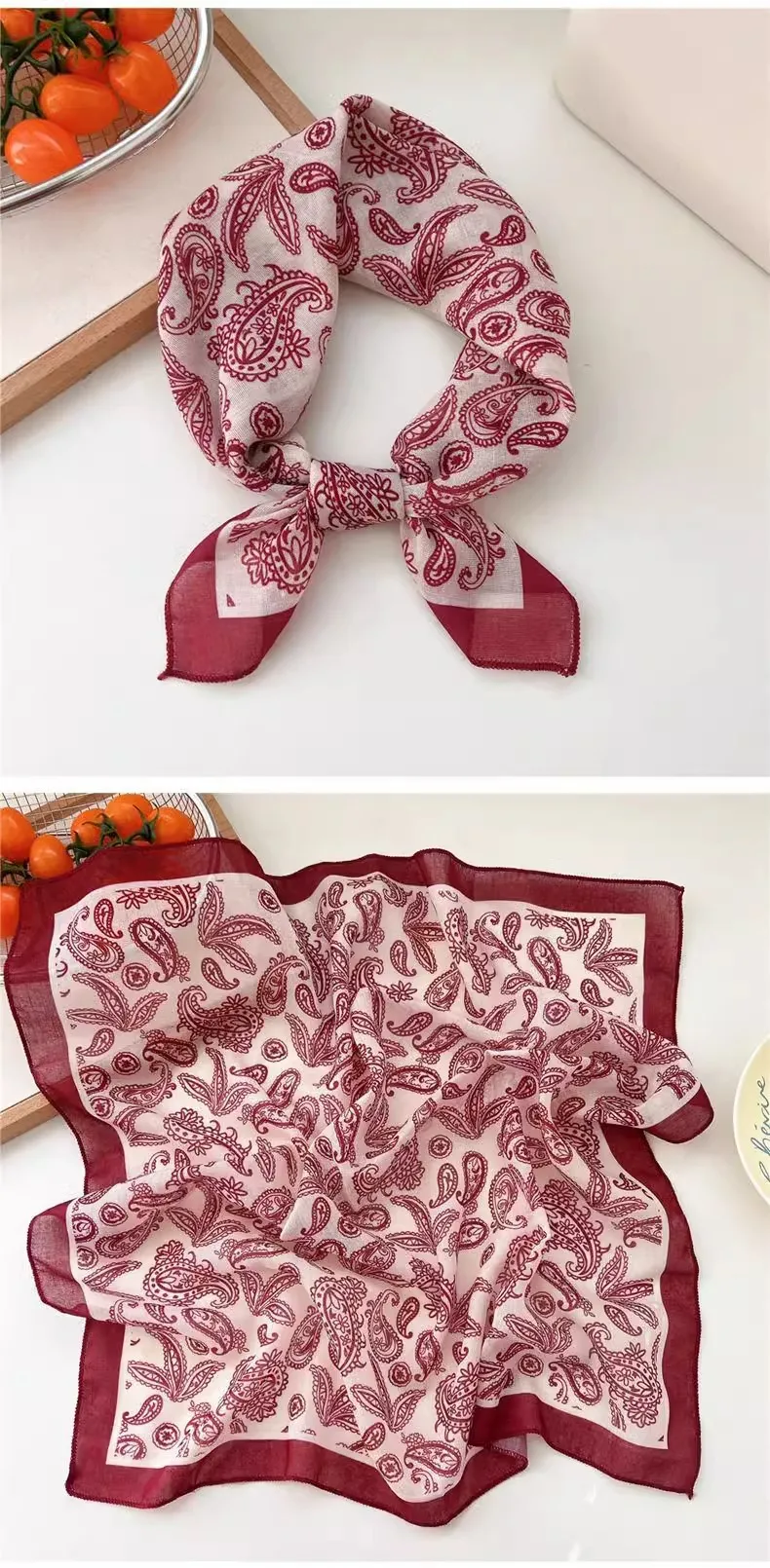 New Style Vintage Floral Small Square Scarf Women's  New Style Cotton And Linen Headscarf Hair Belt Strap Decorative Scarf All-match Scarf display picture 7