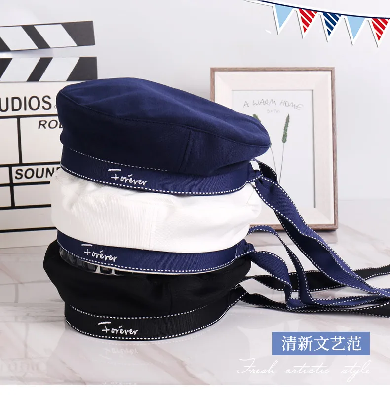Sailor Dance Sailor Hat Beret Uniform Cap Navigator Hat Stage Performance Letter Hat display picture 1