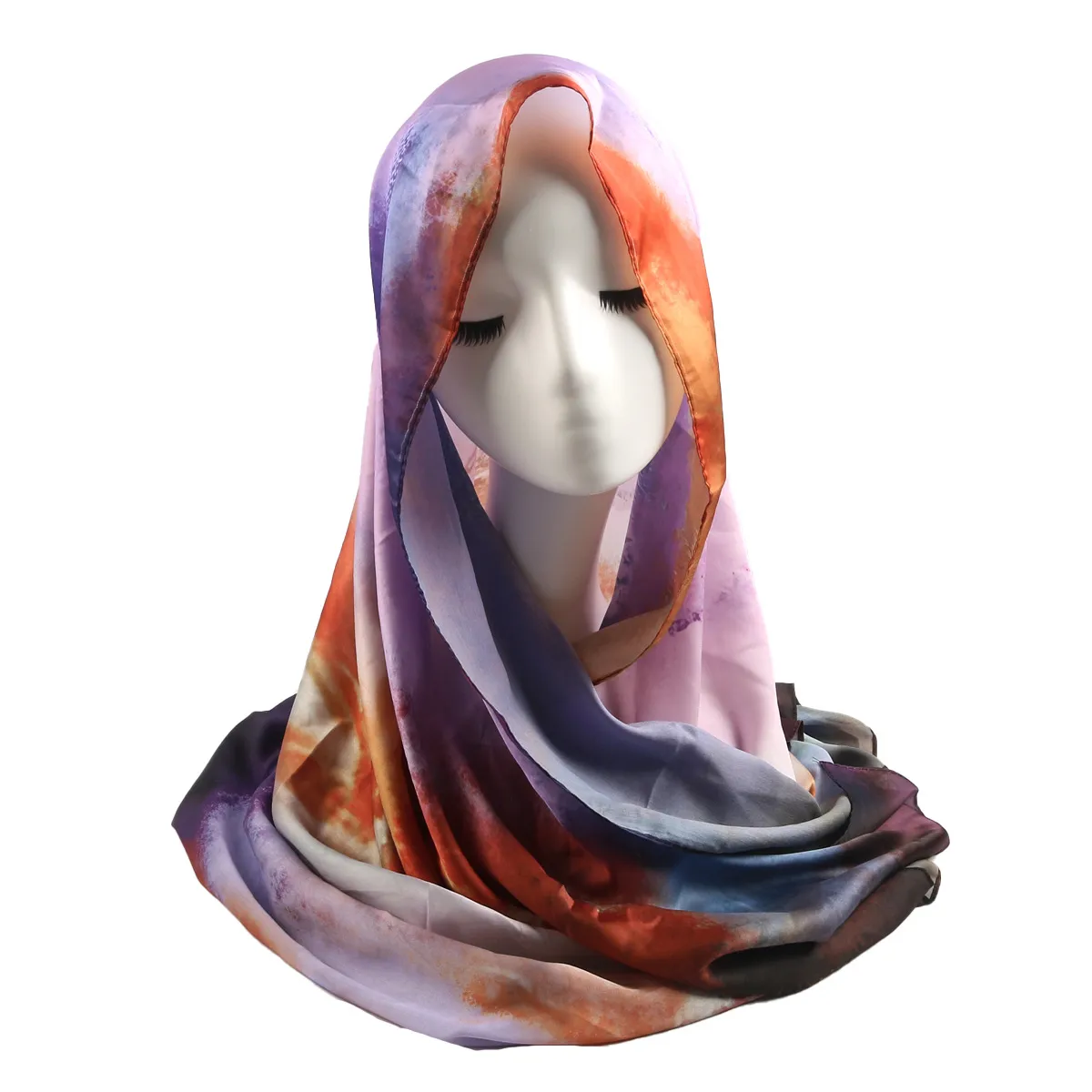 Hot Sale Silk Printed Turban Ethnic Shawl High Grade Marble Printed Ethnic Scarf Shawl display picture 3