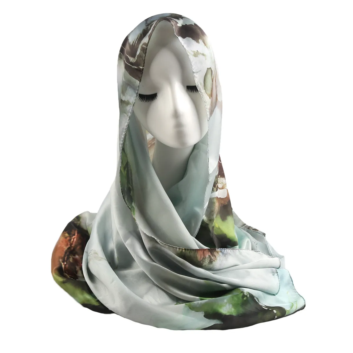 Hot Sale Silk Printed Turban Ethnic Shawl High Grade Marble Printed Ethnic Scarf Shawl display picture 4