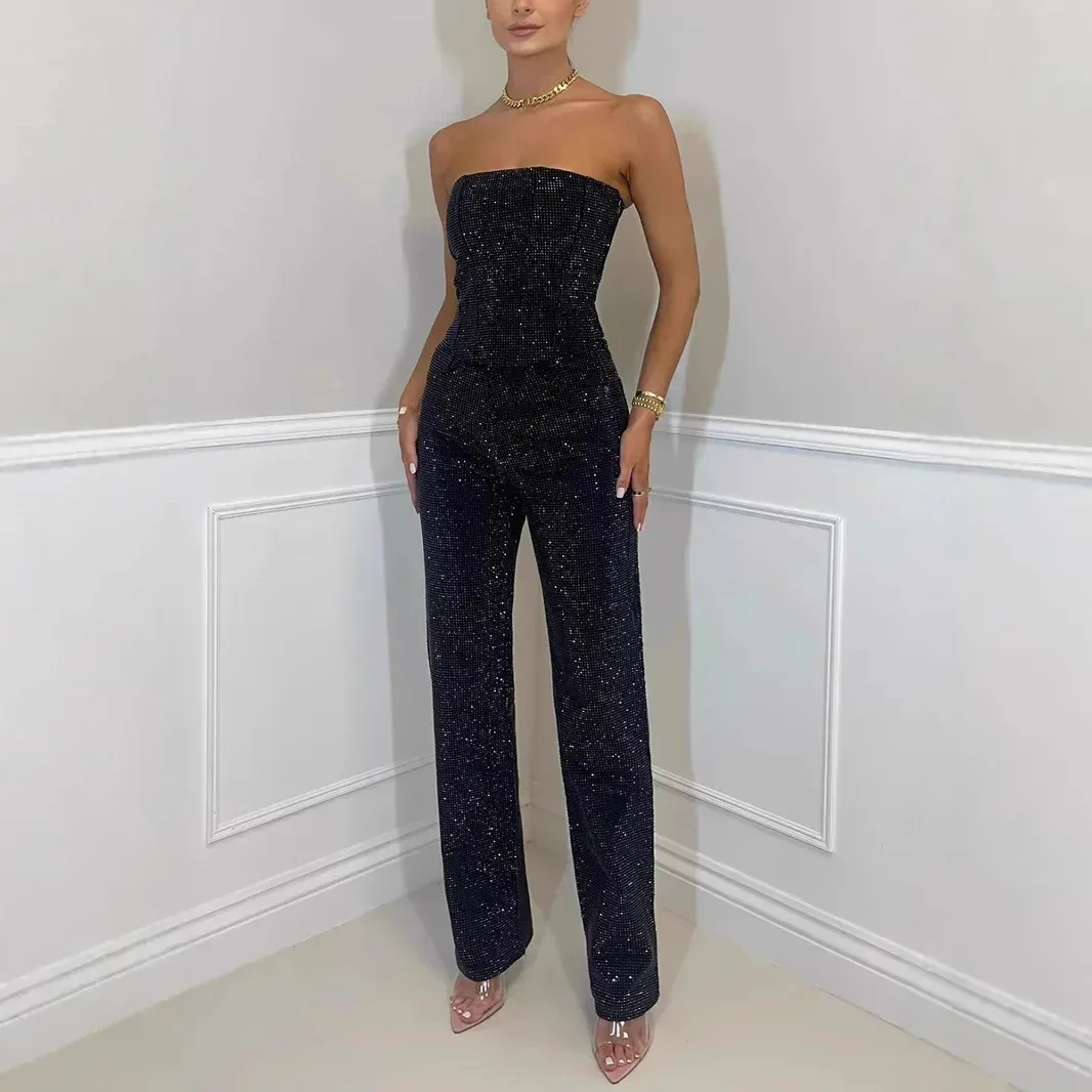 Independent Station  Sexy Shining Vest Diamond Pants Suit Two-piece Set For Women display picture 2