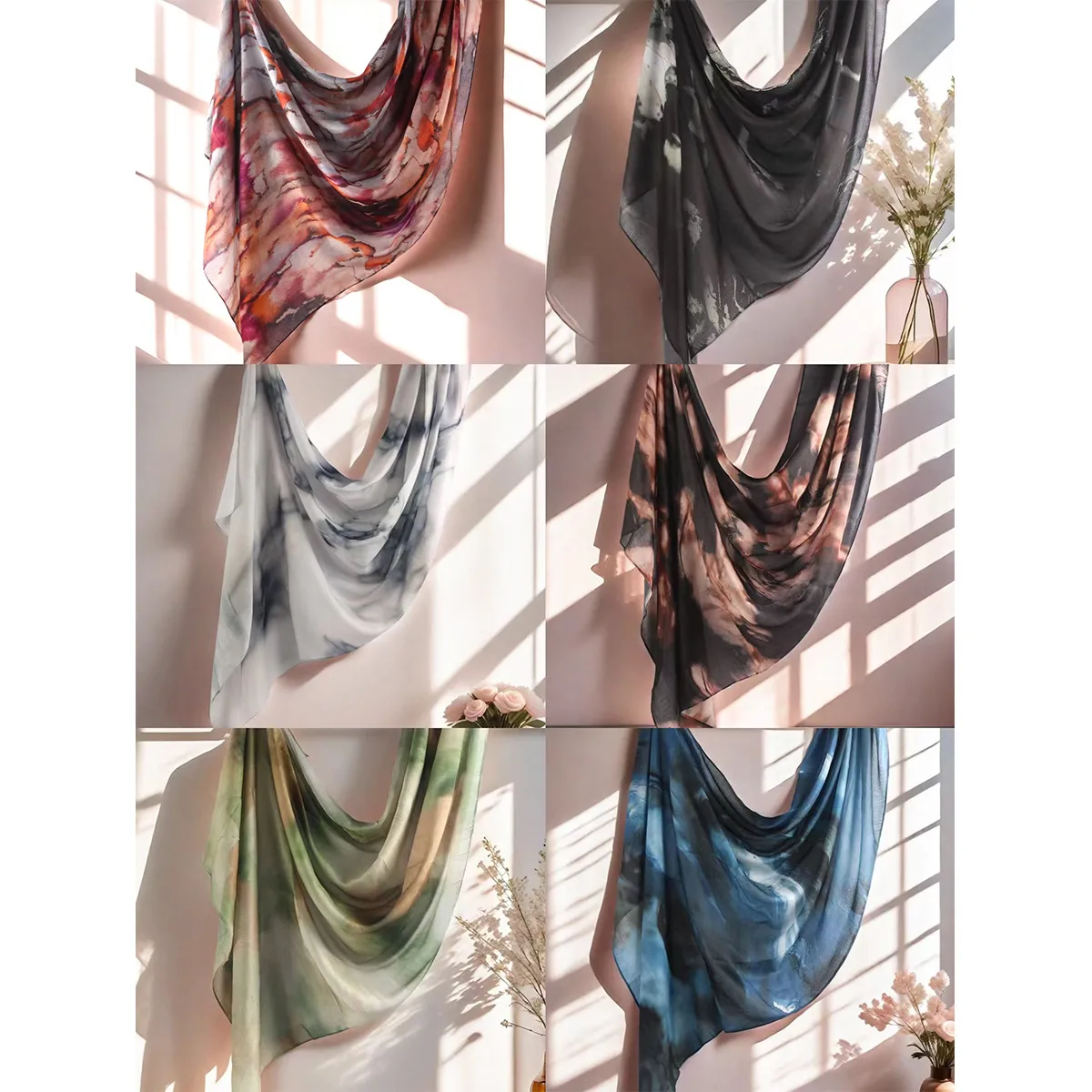 New Watercolor Series Satin Polyester Cotton Shawl Printed Scarf Ethnic Scarf Women Scarf 180*80 display picture 5