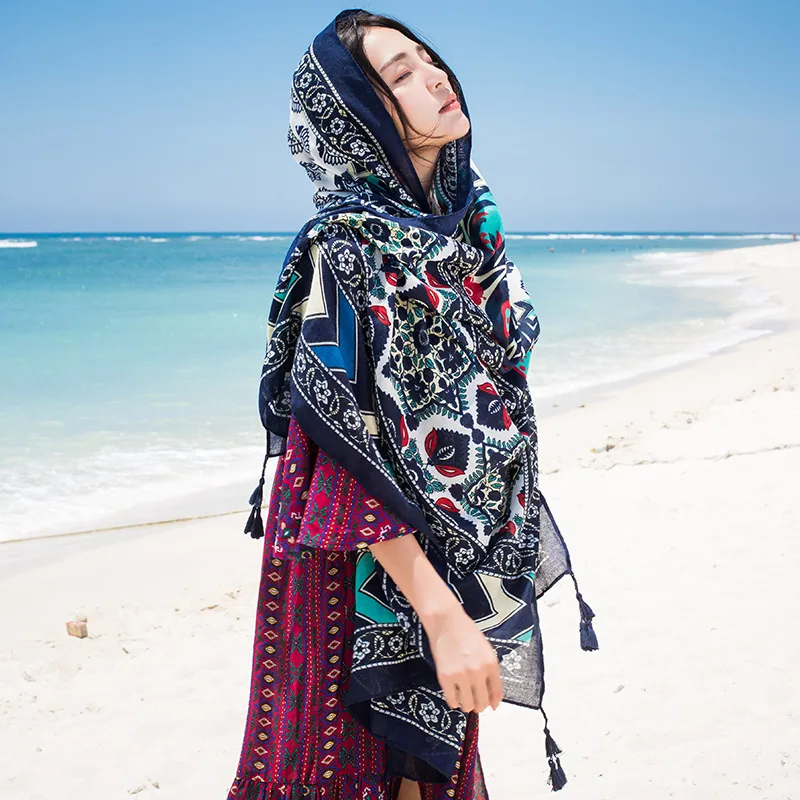 Autumn And Winter New Bohemian Ethnic Style Tassel Cotton And Linen Scarf Women's Travel Sunscreen Shawl display picture 24