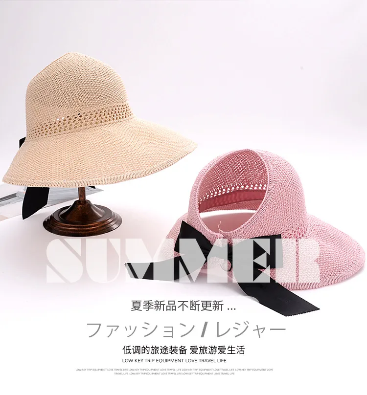 Straw Hat Women's Summer New-style Sunscreen Empty-top Sunshade Hat Beach Travel Roll Hat UV-resistant Face-shading Sun Hat display picture 1