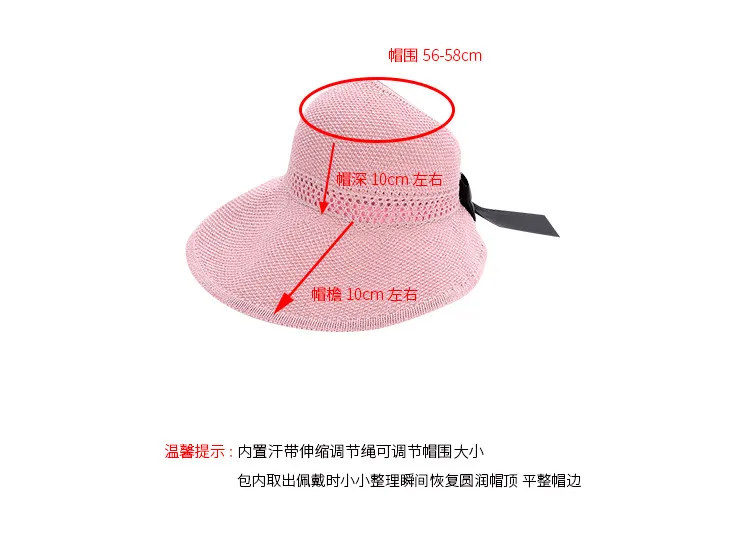 Straw Hat Women's Summer New-style Sunscreen Empty-top Sunshade Hat Beach Travel Roll Hat UV-resistant Face-shading Sun Hat display picture 6