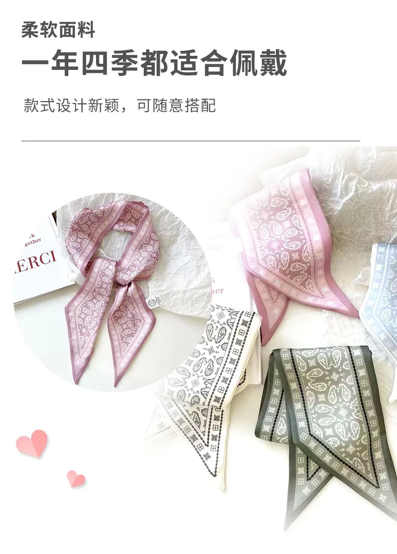 French Style Cashew Flower Vintage Ribbon Pony Tail Bow Woven Hair Belt Bag Handle Tie Bag Gift Box Small Silk Scarf display picture 3