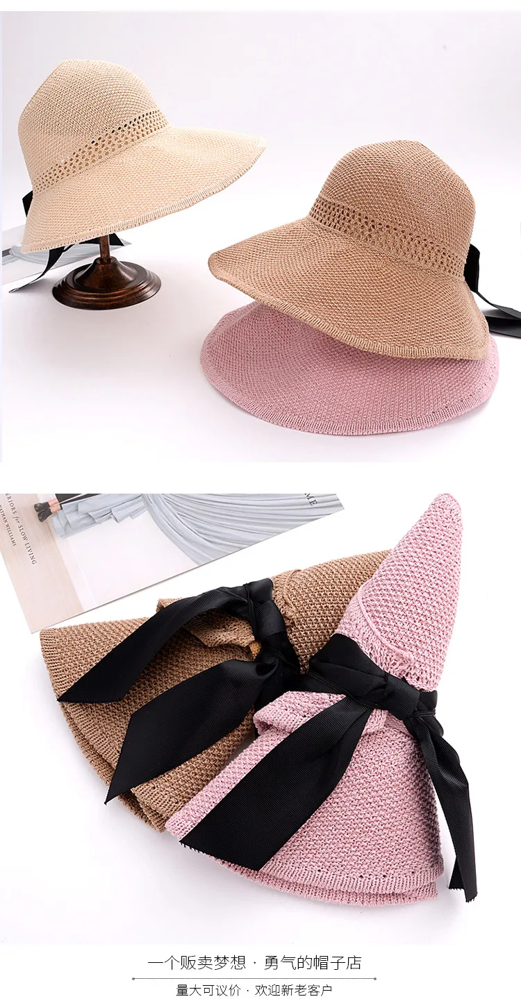 Straw Hat Women's Summer New-style Sunscreen Empty-top Sunshade Hat Beach Travel Roll Hat UV-resistant Face-shading Sun Hat display picture 8