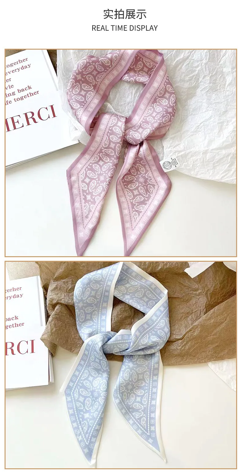 French Style Cashew Flower Vintage Ribbon Pony Tail Bow Woven Hair Belt Bag Handle Tie Bag Gift Box Small Silk Scarf display picture 6