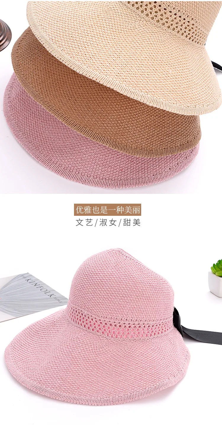 Straw Hat Women's Summer New-style Sunscreen Empty-top Sunshade Hat Beach Travel Roll Hat UV-resistant Face-shading Sun Hat display picture 9