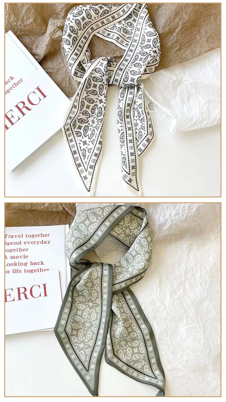 French Style Cashew Flower Vintage Ribbon Pony Tail Bow Woven Hair Belt Bag Handle Tie Bag Gift Box Small Silk Scarf display picture 7