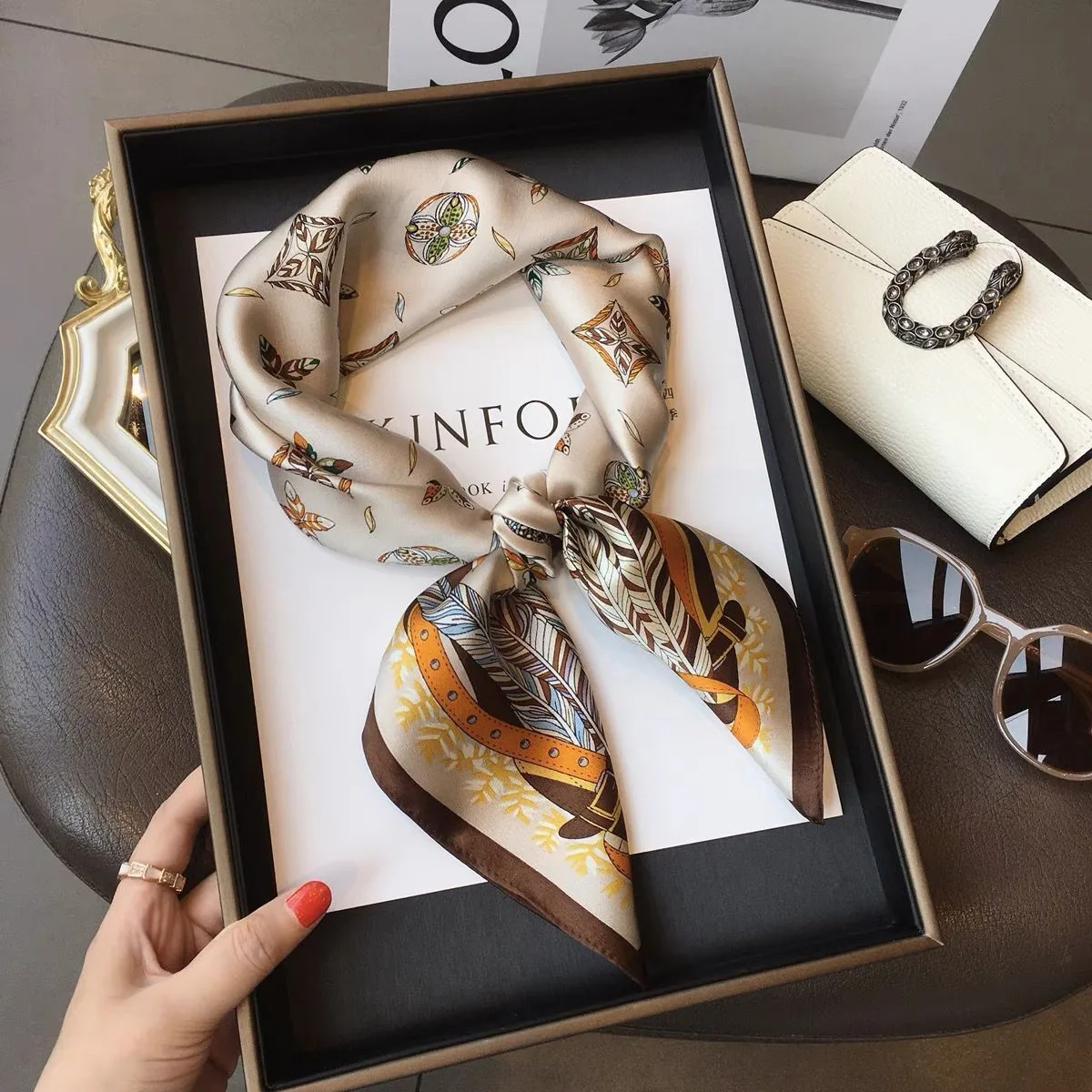 70 Spring Popular Commuter Square Scarf Fashionable Artificial Silk Scarf Trendy Women's All-match Fashionable High-grade Square Scarf Wholesale display picture 34