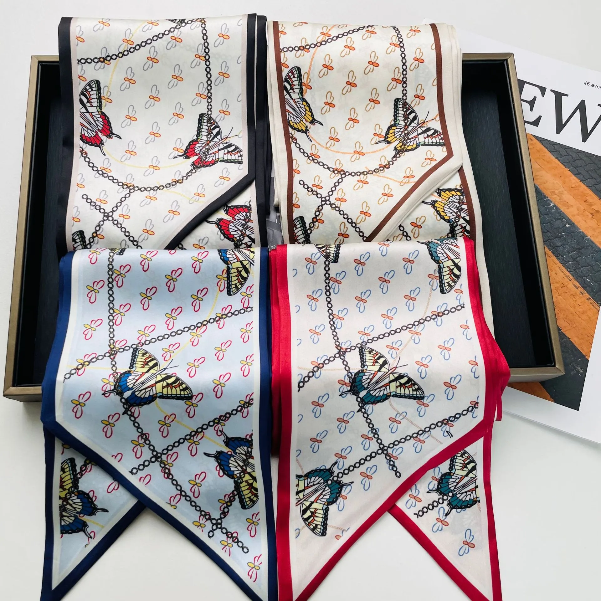Wind Explosion Oblique Ribbon  OL Imitation Silk Plaid Long Scarf Scarf Factory Wholesale display picture 4
