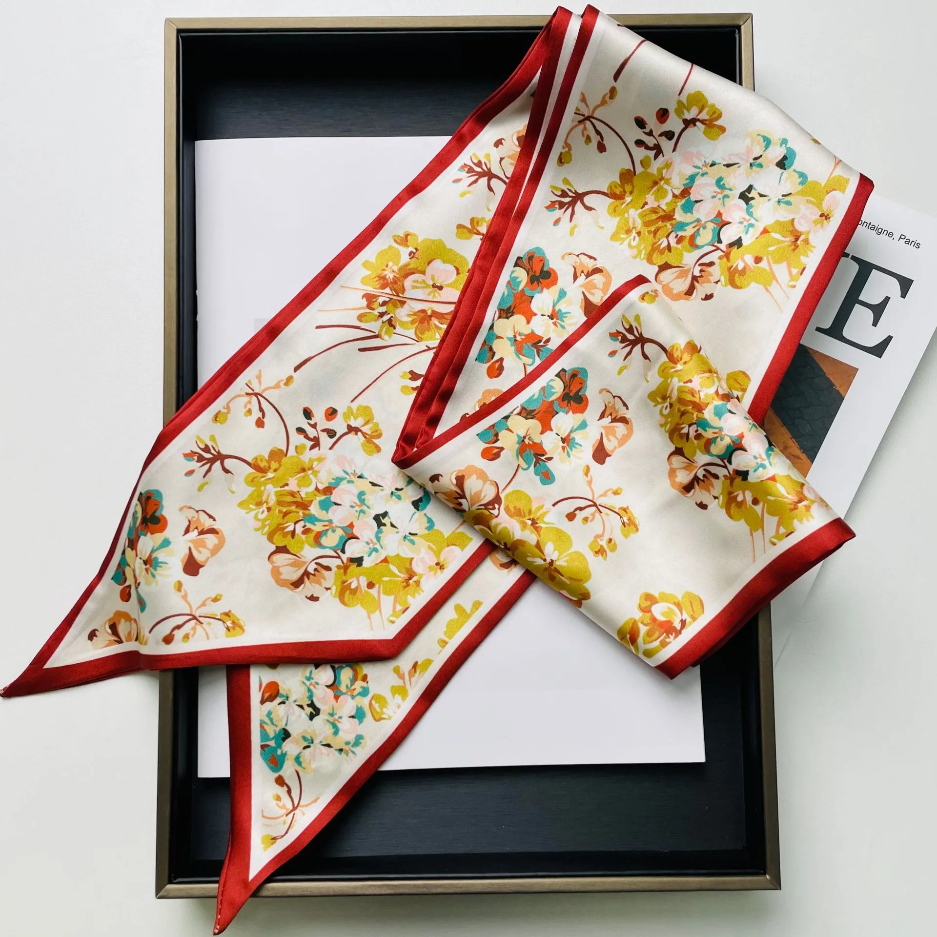 Wind Explosion Oblique Ribbon  OL Imitation Silk Plaid Long Scarf Scarf Factory Wholesale display picture 8