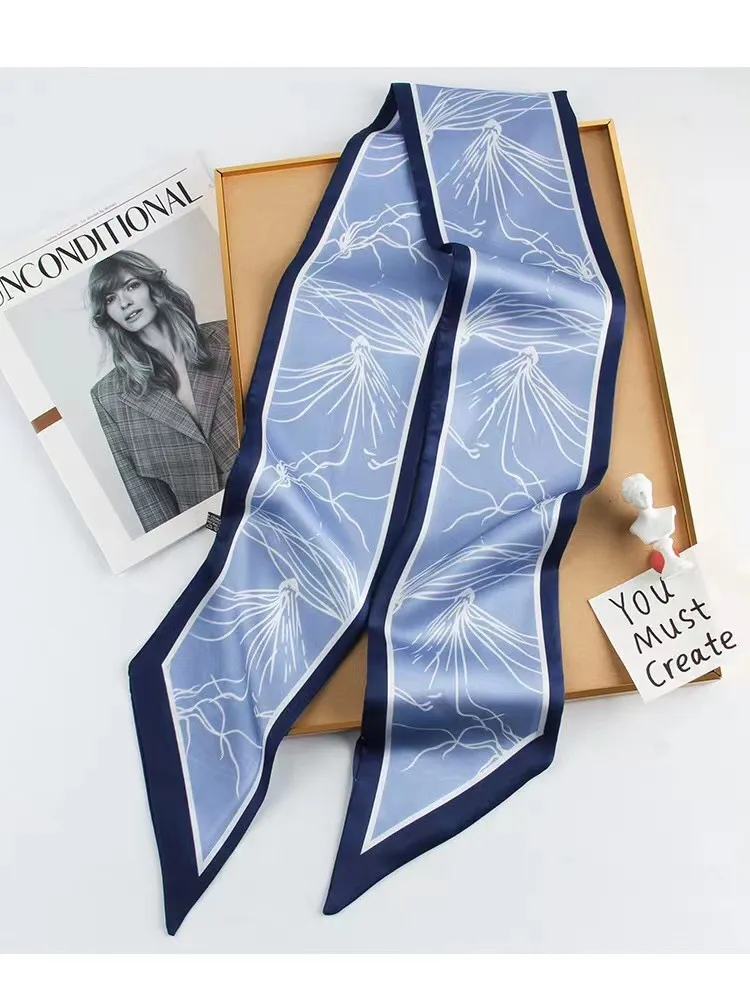 Wind Explosion Oblique Ribbon  OL Imitation Silk Plaid Long Scarf Scarf Factory Wholesale display picture 10
