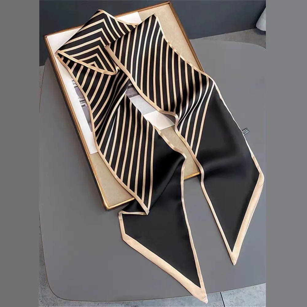 Wind Explosion Oblique Ribbon  OL Imitation Silk Plaid Long Scarf Scarf Factory Wholesale display picture 12