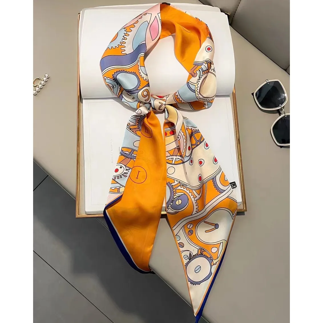 Wind Explosion Oblique Ribbon  OL Imitation Silk Plaid Long Scarf Scarf Factory Wholesale display picture 14
