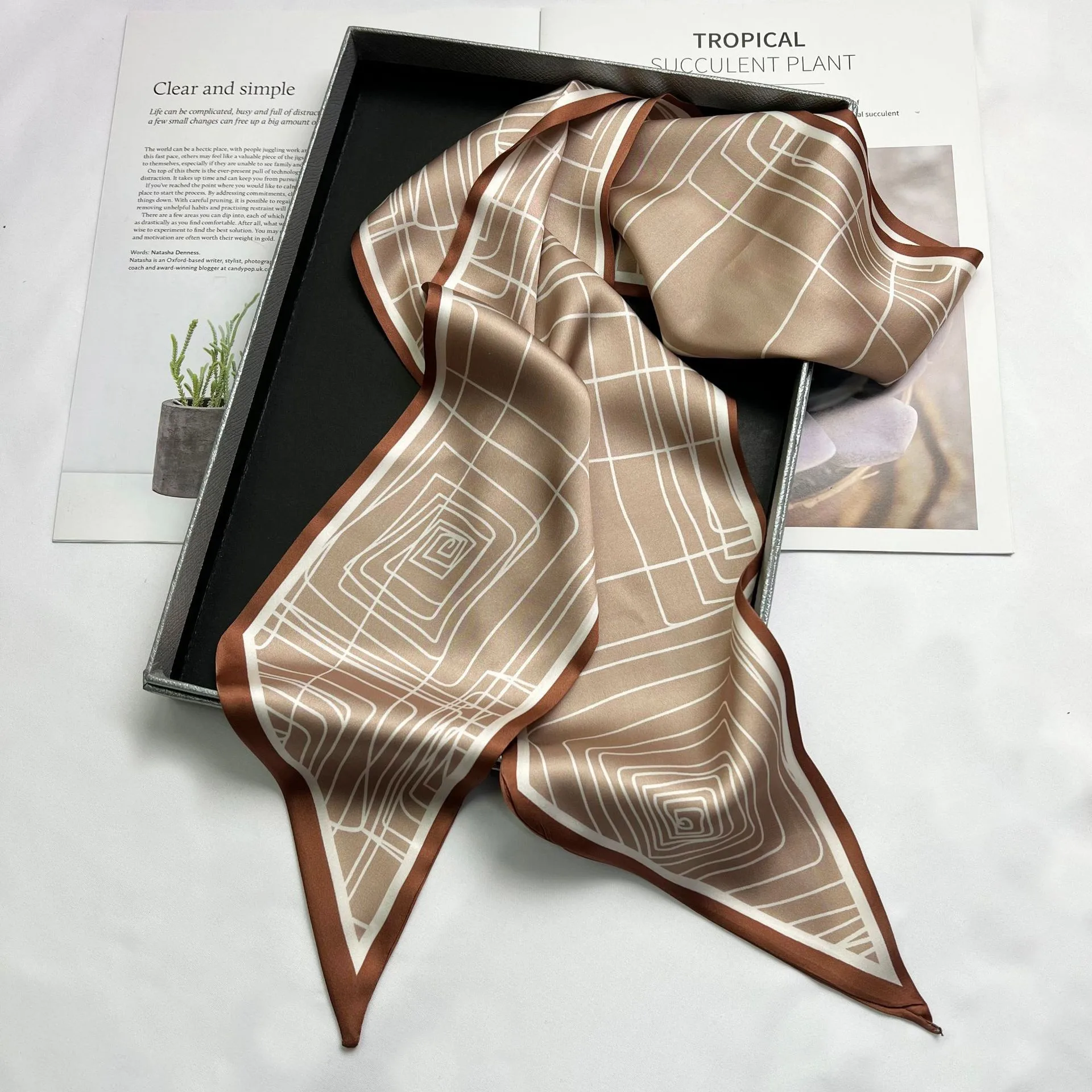 Wind Explosion Oblique Ribbon  OL Imitation Silk Plaid Long Scarf Scarf Factory Wholesale display picture 15