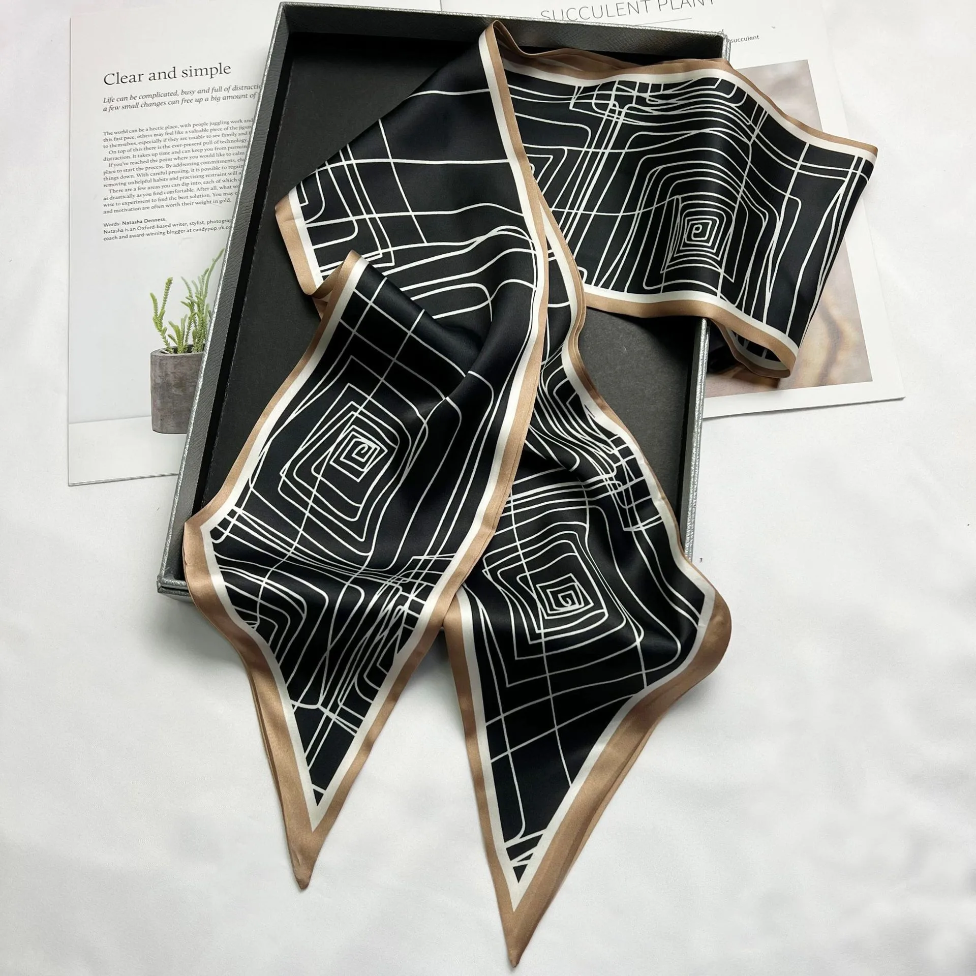 Wind Explosion Oblique Ribbon  OL Imitation Silk Plaid Long Scarf Scarf Factory Wholesale display picture 16