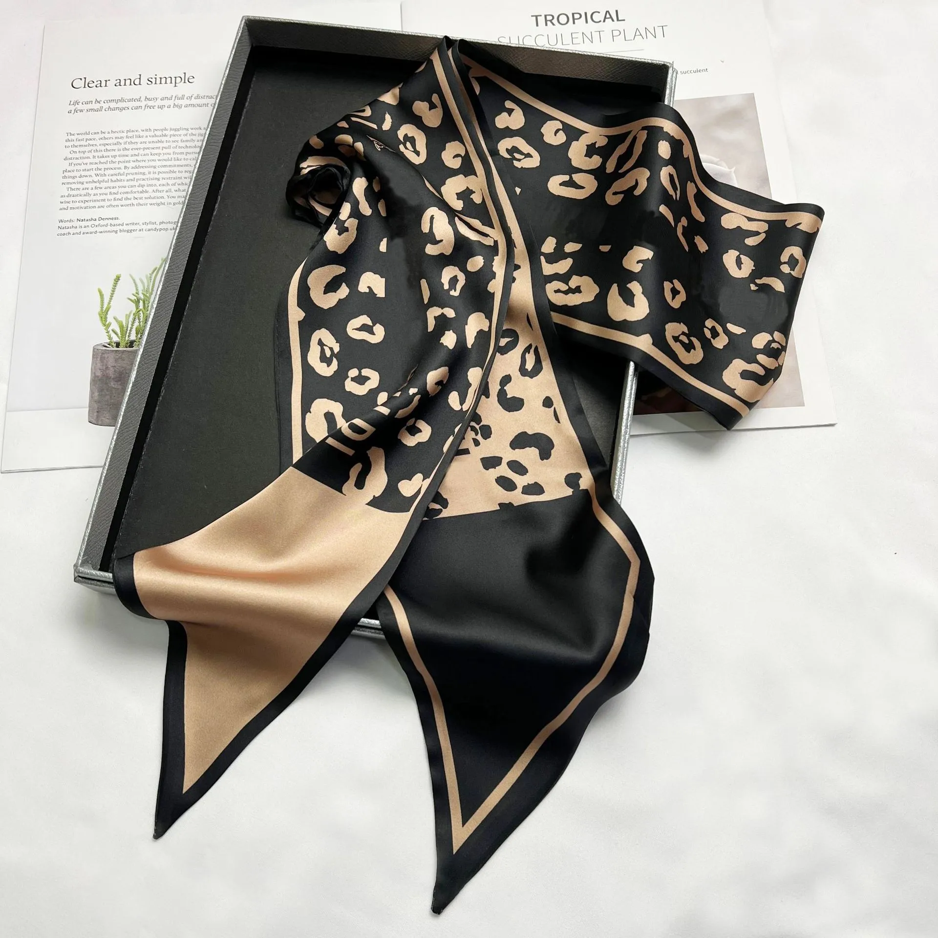 Wind Explosion Oblique Ribbon  OL Imitation Silk Plaid Long Scarf Scarf Factory Wholesale display picture 17