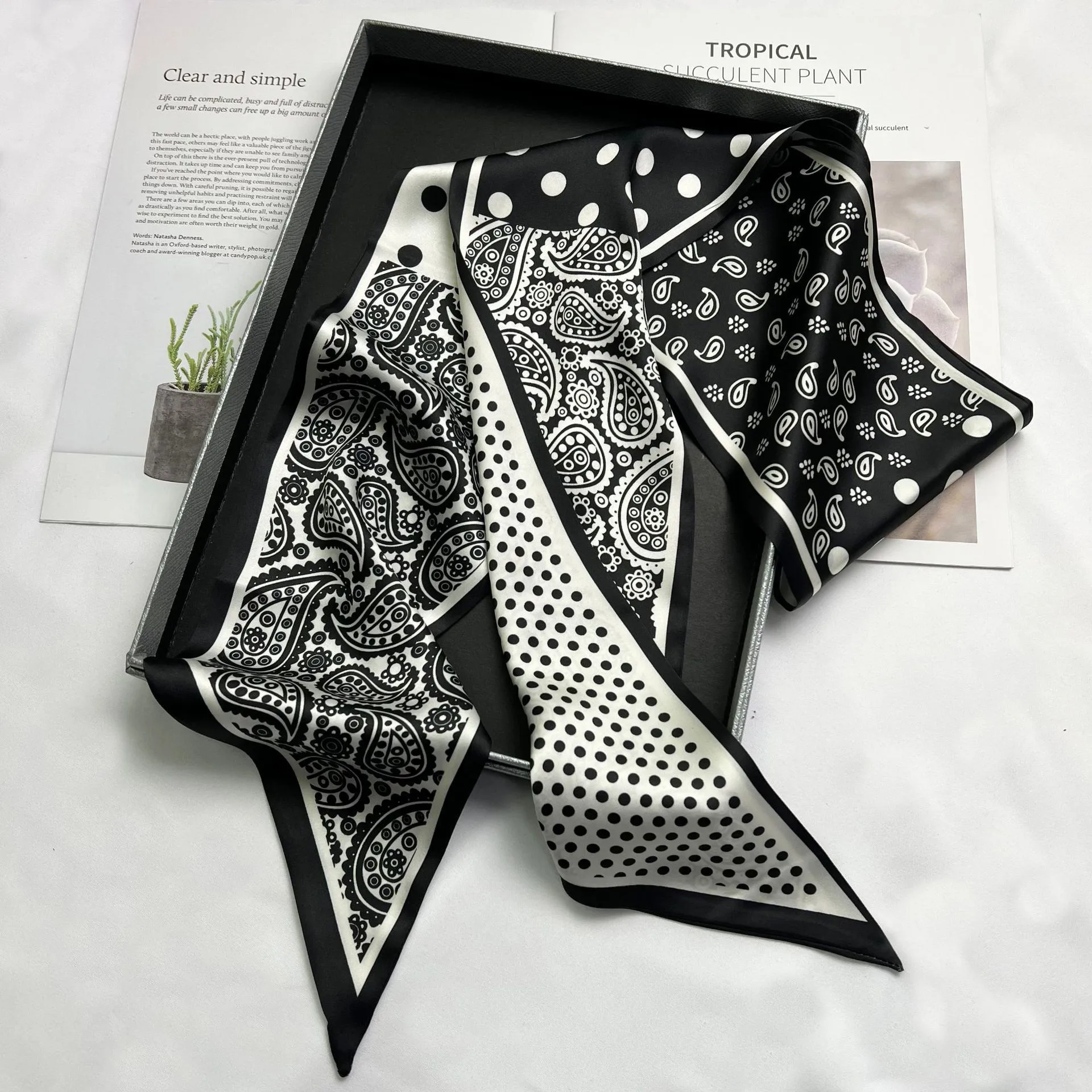 Wind Explosion Oblique Ribbon  OL Imitation Silk Plaid Long Scarf Scarf Factory Wholesale display picture 18