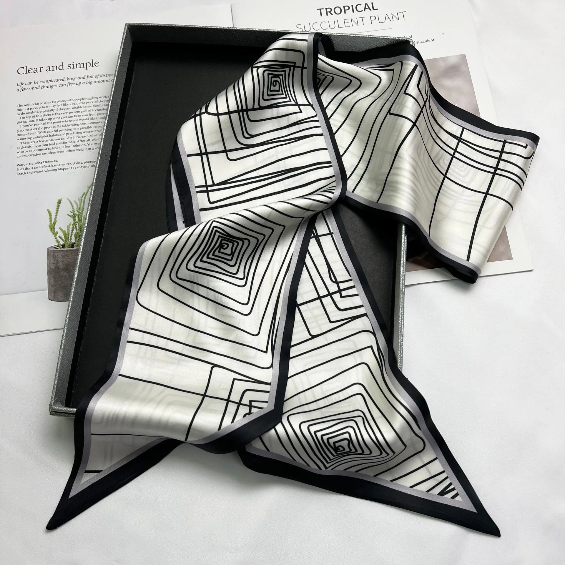 Wind Explosion Oblique Ribbon  OL Imitation Silk Plaid Long Scarf Scarf Factory Wholesale display picture 19