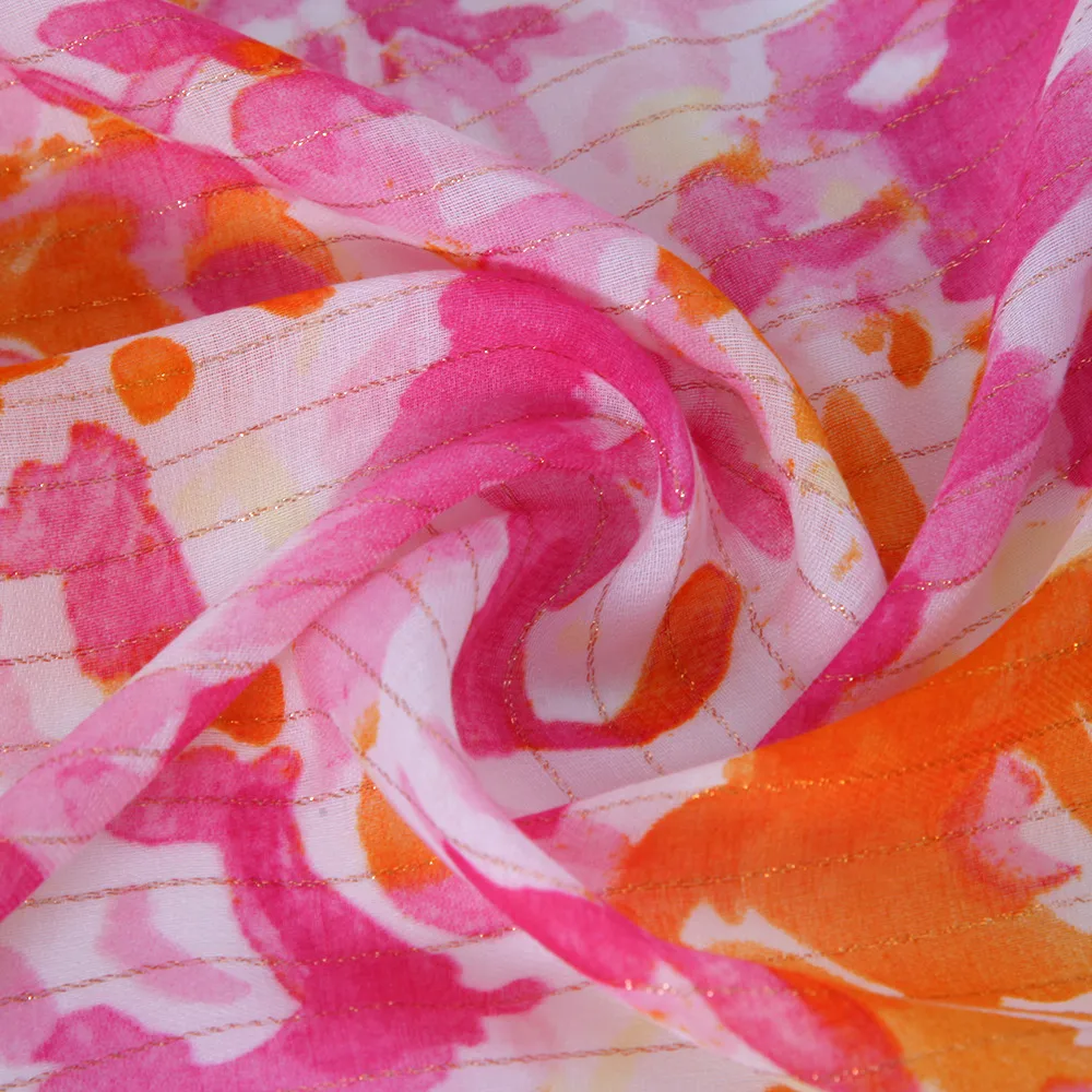 Soft Thin Cotton Linen Gold Silk Multi-color Flower Two-head Short Beard Scarf Spring And Summer Beach Skirt Printed Shawl Women display picture 2