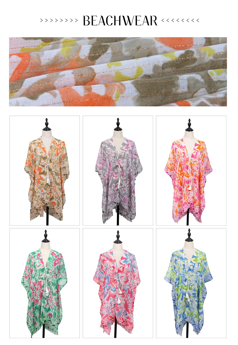 Soft Thin Cotton Linen Gold Silk Multi-color Flower Two-head Short Beard Scarf Spring And Summer Beach Skirt Printed Shawl Women display picture 1