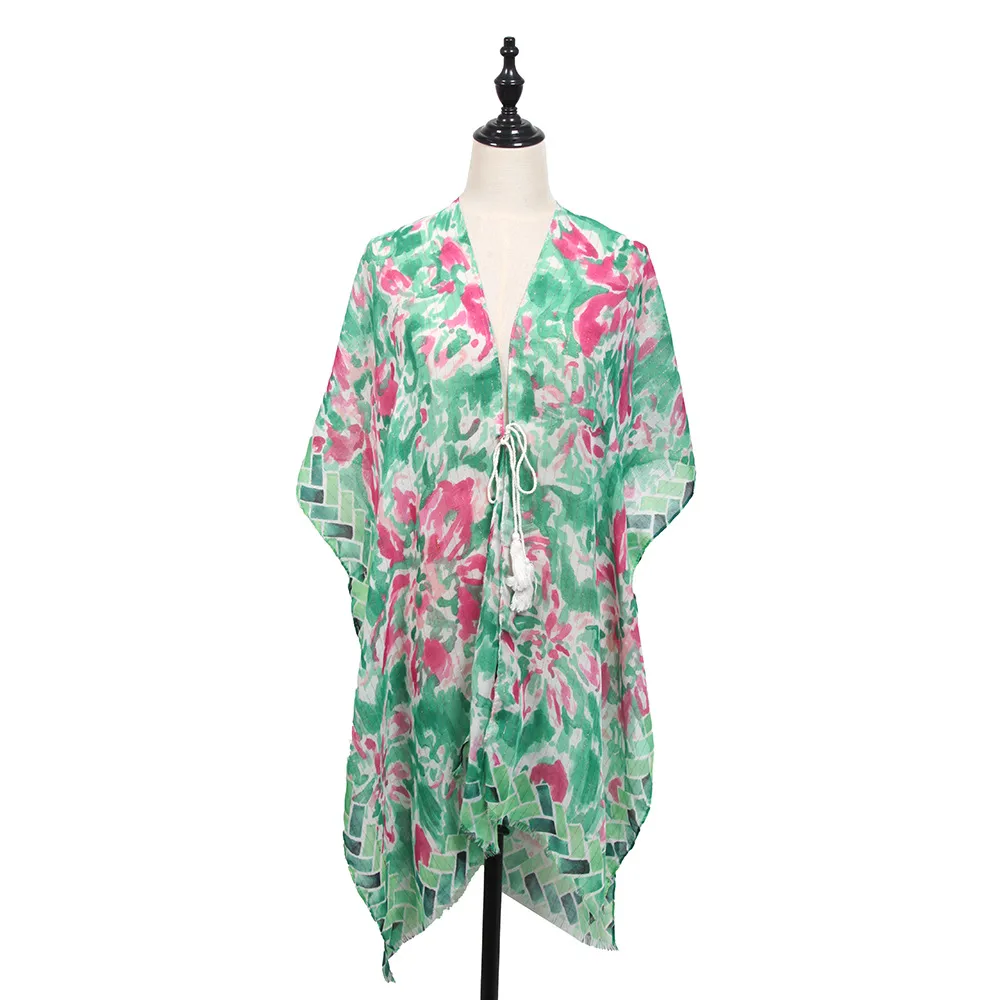 Soft Thin Cotton Linen Gold Silk Multi-color Flower Two-head Short Beard Scarf Spring And Summer Beach Skirt Printed Shawl Women display picture 14