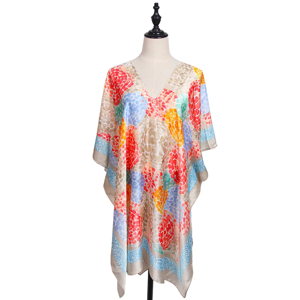 Spring And Summer   Colorful V-neck Long Dress Vacation Beach Dress   Women's Silk Scarf display picture 16