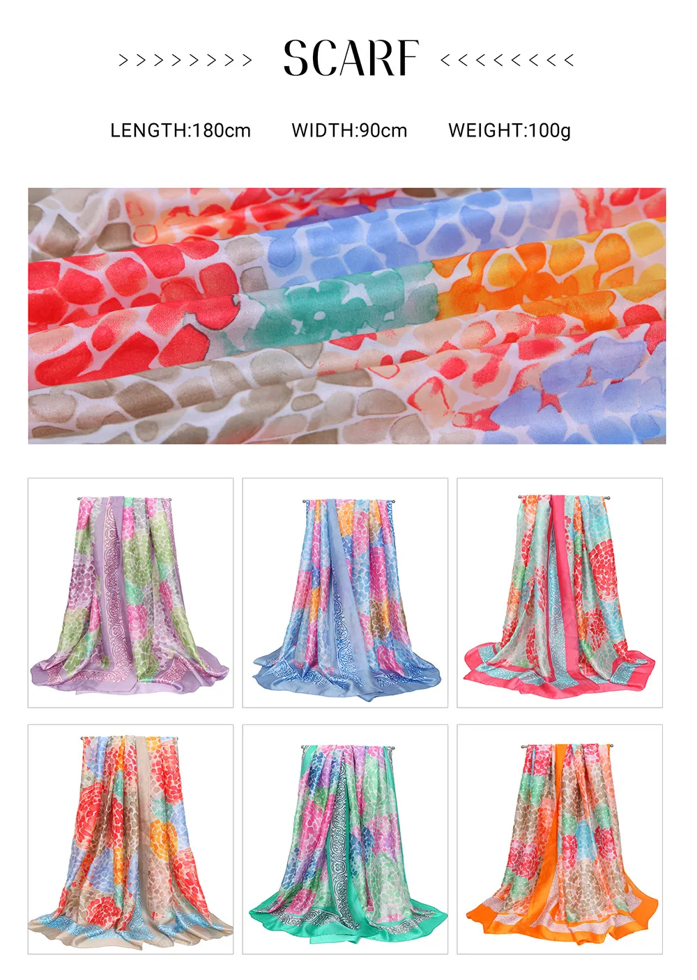 Spring And Summer   Colorful V-neck Long Dress Vacation Beach Dress   Women's Silk Scarf display picture 1