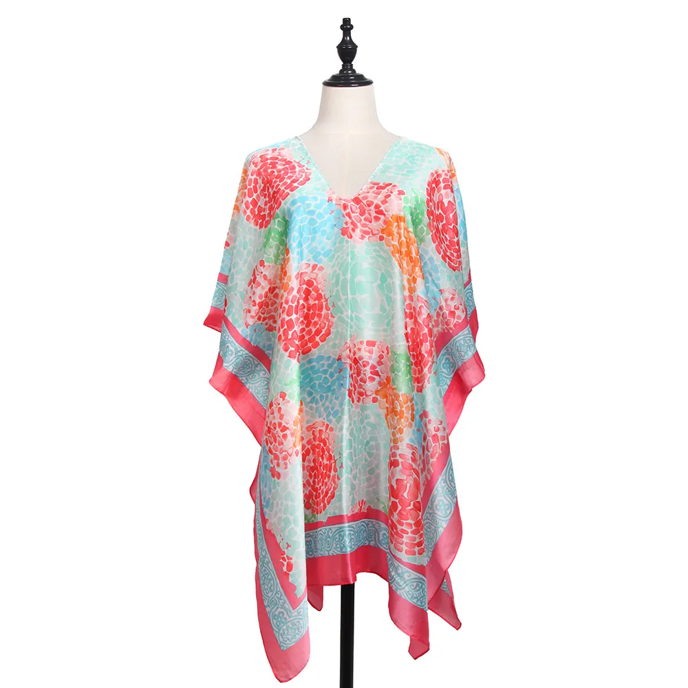 Spring And Summer   Colorful V-neck Long Dress Vacation Beach Dress   Women's Silk Scarf display picture 12