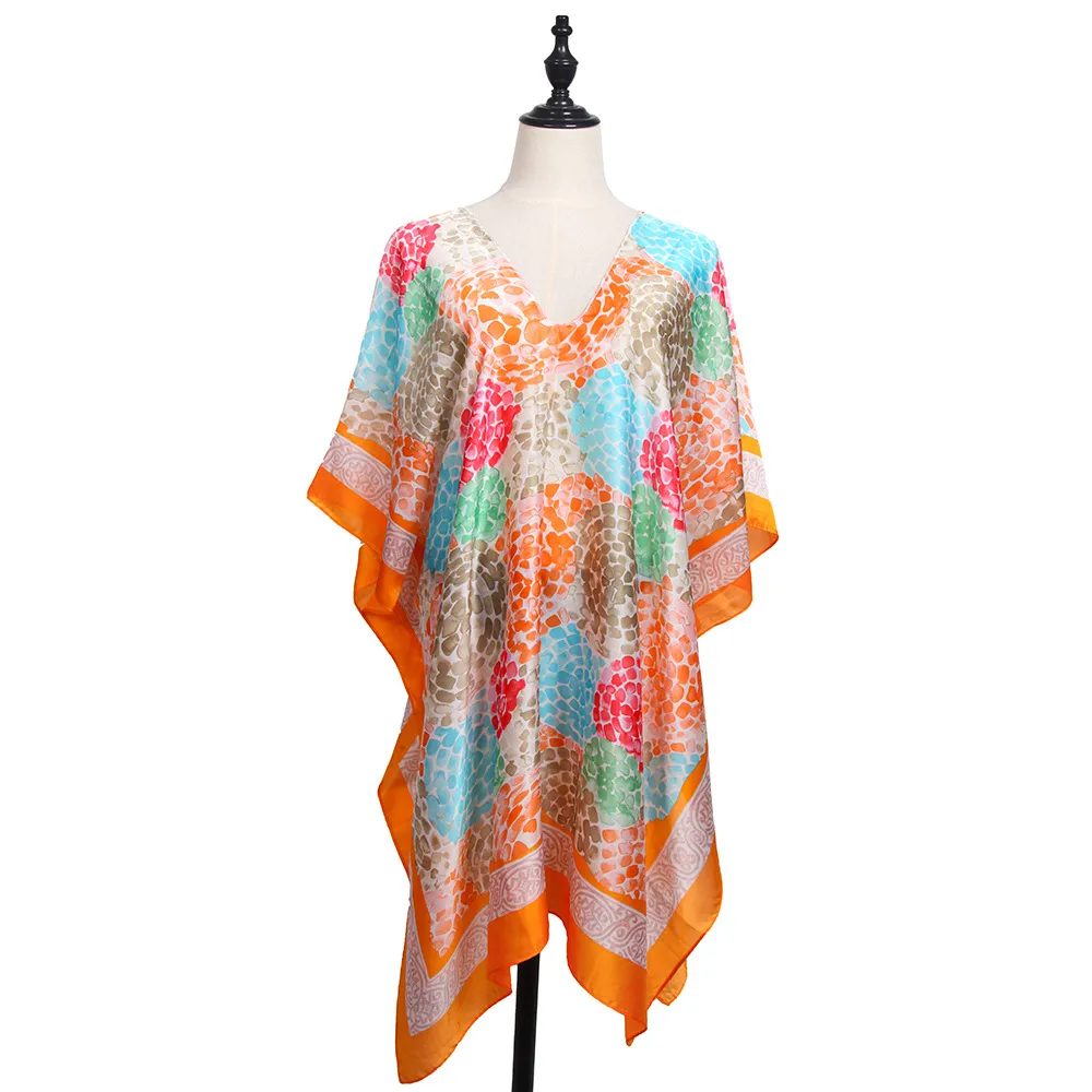 Spring And Summer   Colorful V-neck Long Dress Vacation Beach Dress   Women's Silk Scarf display picture 13